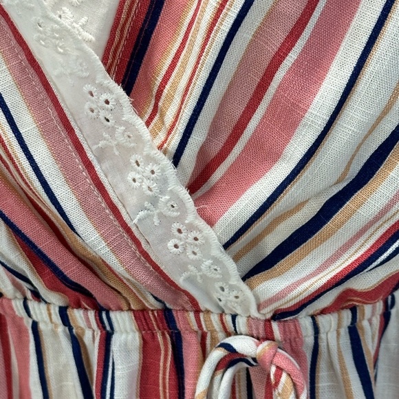 Monteau Kids Ruffle Cap Sleeve V Neck Striped Print Blouse - Pink Cream -size XL - Picture 3 of 6